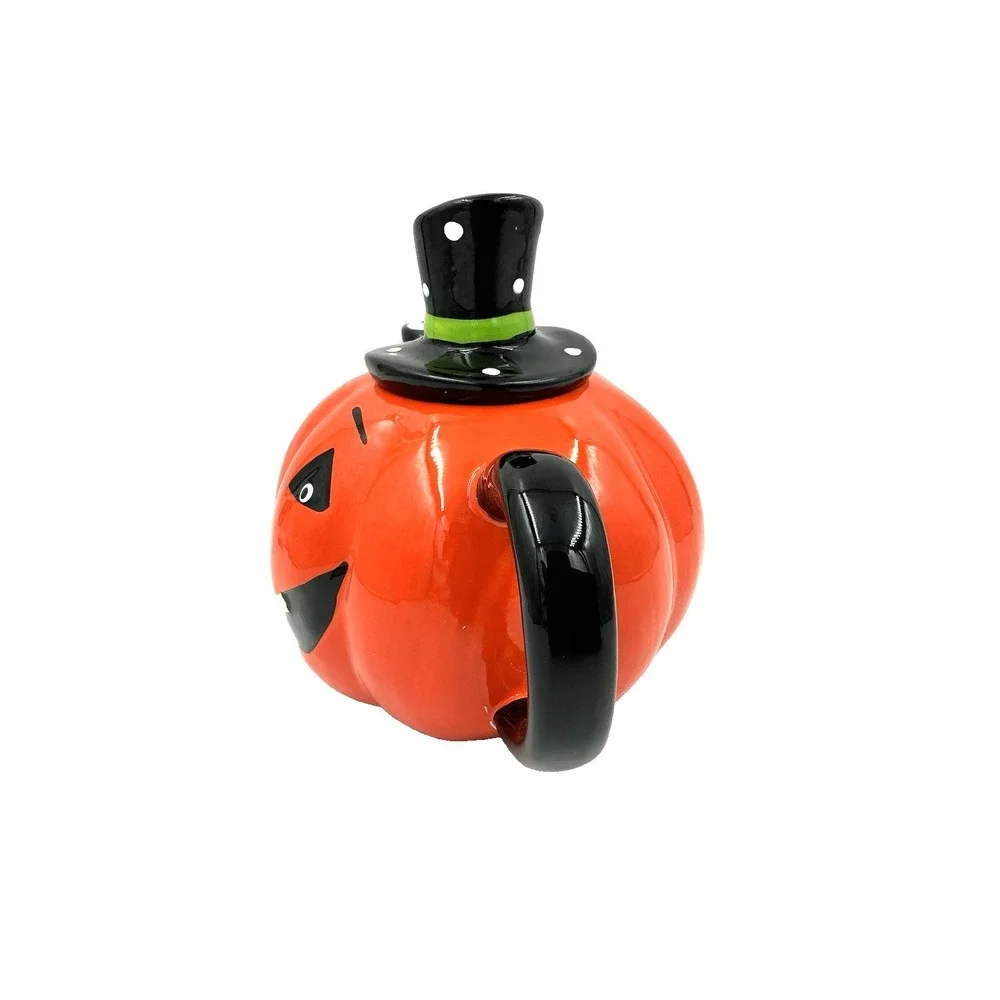 Jack O Lantern Lane Pumpkin Teapot Halloween Ceramic Decor Orange Black